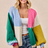 BiBi Color Block Open Front Sweater Cardigan - HUNTER MULTI