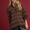 Umgee Heart Jacquard Ruffle Trim Shirt - Brown