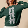 SO ME Sequins Bow Ribbon Embellished Christmas Sweater - HUNTER/SILVER