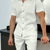 Men's Full Size Button Up Top and Shorts Set Plus Size - White