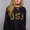 POL Round Neck Long Sleeve French Terry Sweatshirt with USA Letter Animal Patch - Black