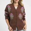 Umgee Single Flower Stem Jacquard Cardigan Sweater - BROWN