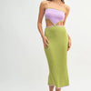 MABLE Ribbed Knit Color Block Cutout Midi Dress - Lime