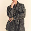 Davi & Dani Curved Hem Diamond Quilted Button Up Denim Shacket - Black