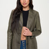 Coalition LA Single-Breasted Vegan Leather Blazer - Olive Brown