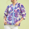 Umgee Paisley Print Button Front Blouse with Scallop Trim Detail - OCEAN MIX