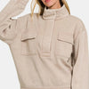 Zenana Acid Washed Half Snap Fleece Sweatshirt - Ash Mocha