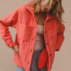 BiBi Quilted Wrinkle Gauze Long Sleeve Shacket - CORAL