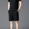 Men's Plus Size Short Sleeve Polo and Shorts Set - Black