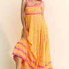 Davi & Dani Geo 2 Tone Printed Wavi Trim Tiered Maxi Dress - PINK
