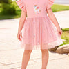Children's Unicorn Ruffle Sleeve Tulle Dress - Pink