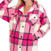 Zenana Oversized Plaid Fleece Shacket - HOT PINK