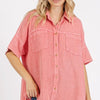 Mittoshop Mineral Wash Gauze Oversized Short Sleeve Shirt - DEEP CORAL