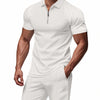 Men's Plus Size Quarter Zip Short Sleeve Top and Shorts Set - White