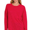 Zenana Slub Hacci Long Sleeve T-Shirt - RUBY