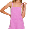 Zenana Washed Double Gauze Tie Back Rompers - BRIGHT MAUVE