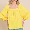 Culture Code Texture Square Neck Puff Sleeve Top - Lemonade