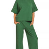 Zenana Ribbed Round Neck Tee & Pants Set - DK GREEN