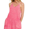 Zenana Acid Crinkle Washed Spaghetti Strap Romper - FUCHSIA
