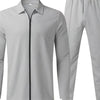 Men's Full Size Zip Up Top and Pants Set Plus Size - Light Gray