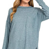 Zenana Soft Melange Hacci Round-Neck Long Sleeve T-Shirt - TEAL