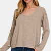 Zenana Dropped Shoulder Long Sleeve T-Shirt - Lt Mocha