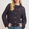 Umgee Hollow Out Button Down Cardigan - MIDNIGHT