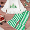 Children's Christmas Ruffle Trim Top and Pants Set - Green