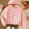 Children's Heart Pattern Fuzzy Hooded Outerwear - Dusty Pink