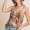 BiBi Leopard Printed Gauze Knit Twist Front Detailed Cami - KHAKI
