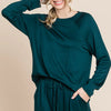 Super Lady Round Neck Raglan Sleeve Top and Drawstring Pants Lounge Set - Hunter Green