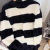 Men's Plus Size Striped Fuzzy Knit Pullover Sweater - Black