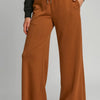 Umgee Drawstring Wide Leg Pants with Pockets - Terracotta