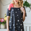 Heimish Full Size Star Print Asymmetrical Neck Short Sleeve Top - CHARCOAL
