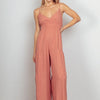 VERY J Sleeveless Ruched Wide Leg Jumpsuit - Blush