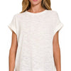 Zenana Hacci Slub Rolled Up Sleeve Tee - IVORY