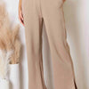 RISEN Wide Waistband Slit Wide Leg Pants - Tan