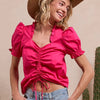 BiBi Ruffled Square Neck With Front Ruched Puff Sleeve - FUCHSIA