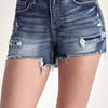 RISEN Mid Rise Raw Hem Denim Shorts - Dark