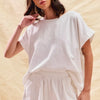 SO ME Round Neck Short Sleeve Top and Shorts Set - OFF WHITE