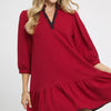 Umgee French Terry Ruffle Hem Dress with Plaid Trim - WINE