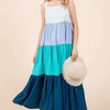 Mittoshop Color Block Tiered Pull-On Maxi Dress - BLUE MULTI