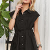 ADORA Solid Cap Sleeve Button Up Shirt - BLACK