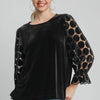 Umgee Polka Dot Lace Long Sleeve Round Neck Blouse - Black