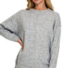 Zenana Melange Front Seam Round-Neck Sweater - H GREY