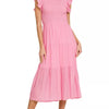 Zenana Woven Smocked Ruffle Sleeve Midi Dress - CANDY PINK