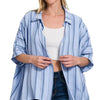 Zenana Woven Yarn-Dye Stripe Oversized Button Down Shirt - SPRING BLUE
