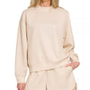 Zenana Scuba Long Sleeve Sweatshirt and Shorts Set - H BEIGE