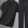 Men's Plus Size Button Detail Polo and Pants Set - Black