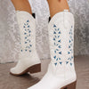 Point Toe Block Heels Boots - White